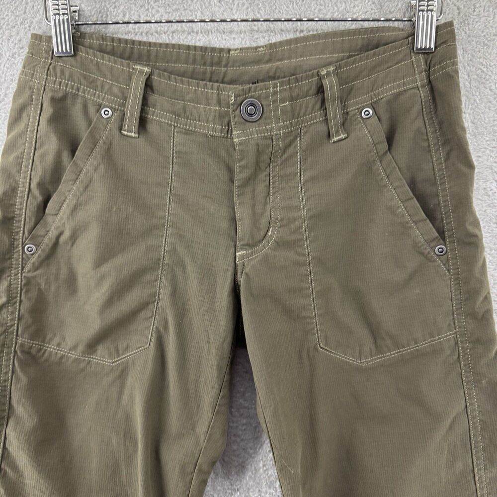 Y2K Kuhl Crop Pants Women 2 Green Pockets Drawstring Low Rise Embroidered - Picture 3 of 16